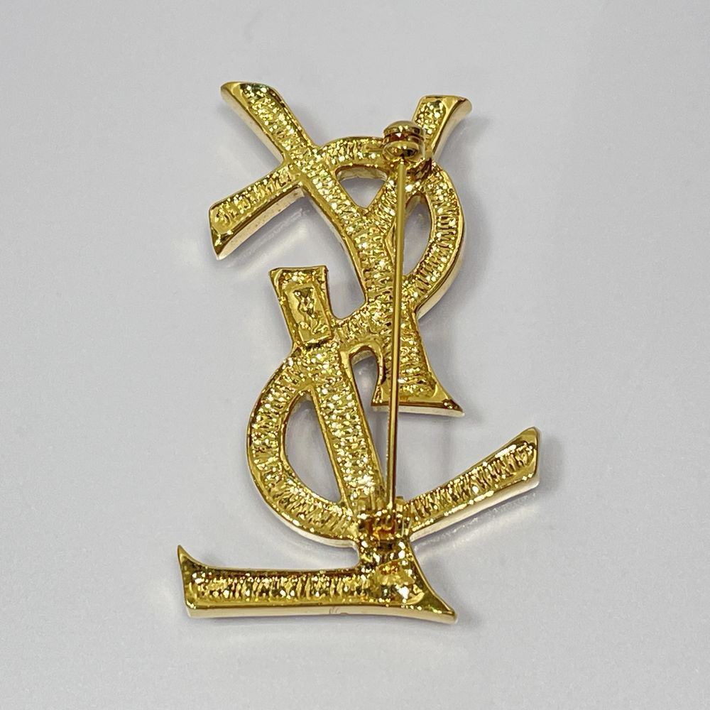 YVES SAINT LAURENT YSL Logo Motif Vintage Brooch GP/Rhinestone Women's [Used AB] 20240223