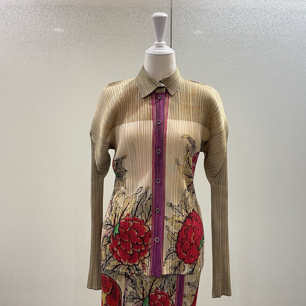 中古A/美品】ISSEY MIYAKE イッセイミヤケ サイズ上3/下2 花柄 花鳥画 シャツ スカート ワンピース ユニセックス セットアップ  PP84-JK583/JG57220453573