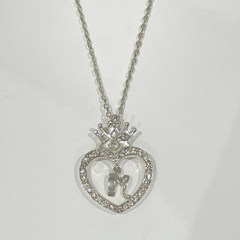 ROYAL ORDER Heart Crown Alphabet Initial M Zirconia *With external chain Necklace Silver 925 [Used B]