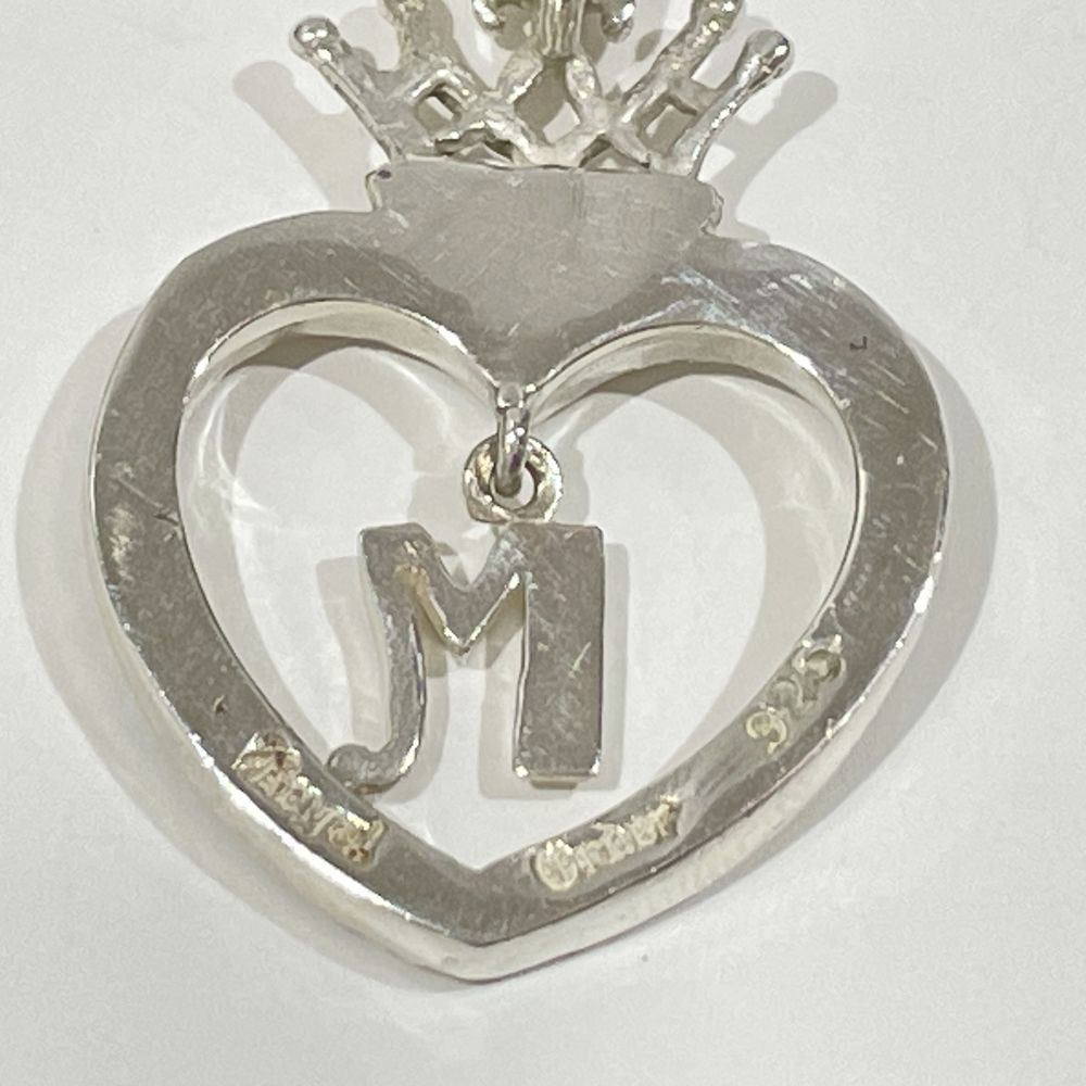 ROYAL ORDER Heart Crown Alphabet Initial M Zirconia *With external chain Necklace Silver 925 [Used B]