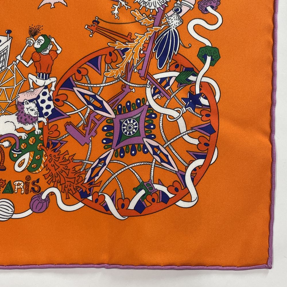 HERMES Large Carre 90 LA FOLLE PARADE Orange Scarf Silk Unisex [Used A] 20240210