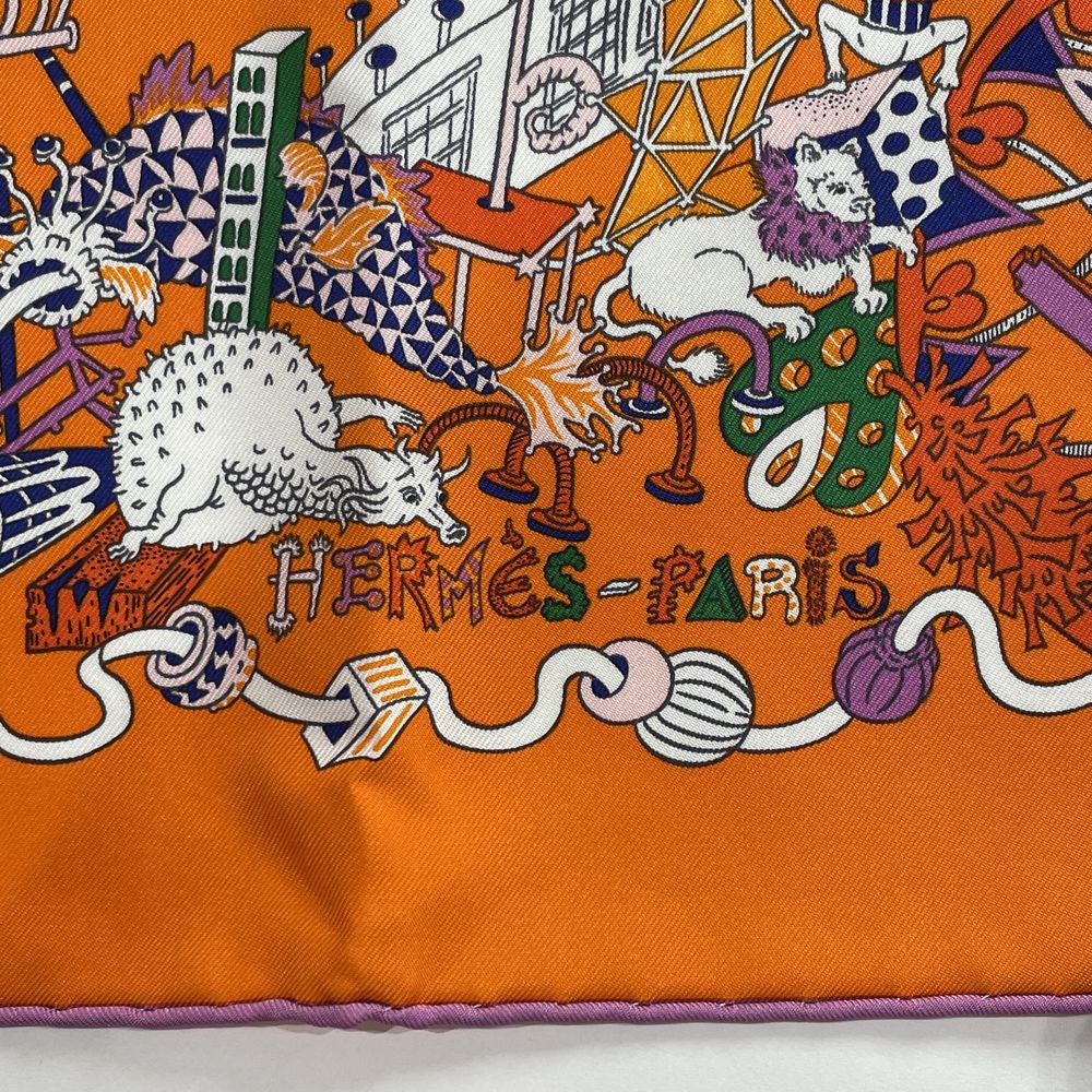 HERMES Large Carre 90 LA FOLLE PARADE Orange Scarf Silk Unisex [Used A] 20240210