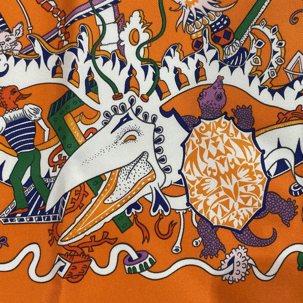 HERMES Large Carre 90 LA FOLLE PARADE Orange Scarf Silk Unisex [Used A] 20240210