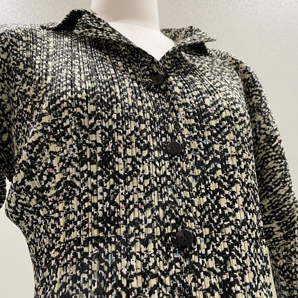 PLEATS PLEASE Issey Miyake All-over pattern collared blouse Size 3 PP74-JK724 Long sleeve shirt Polyester Women's [Used AB] 20240302