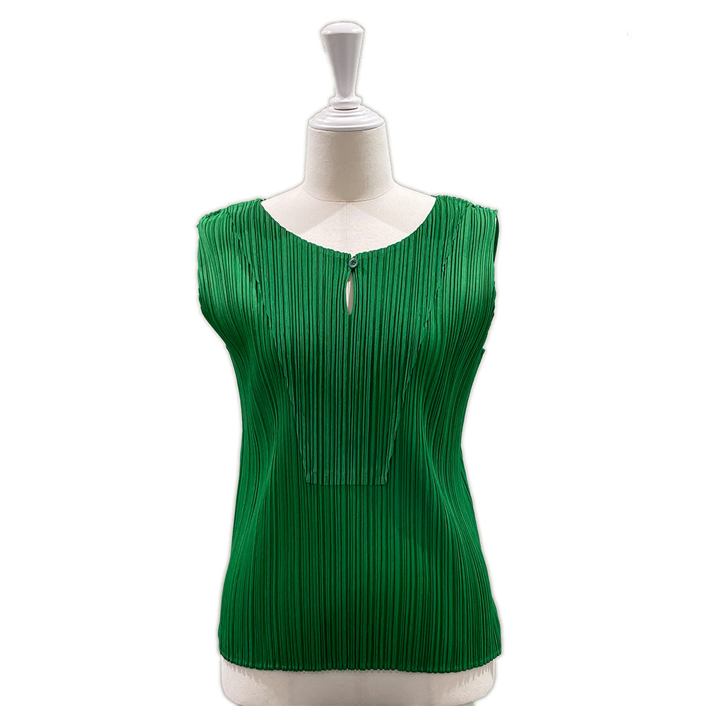 PLEATS PLEASE Issey Miyake Sleeveless Pleated Tank Top Button Size 3 PP63-JK101 Cut and Sewn Polyester Women's [Used AB] 20240302