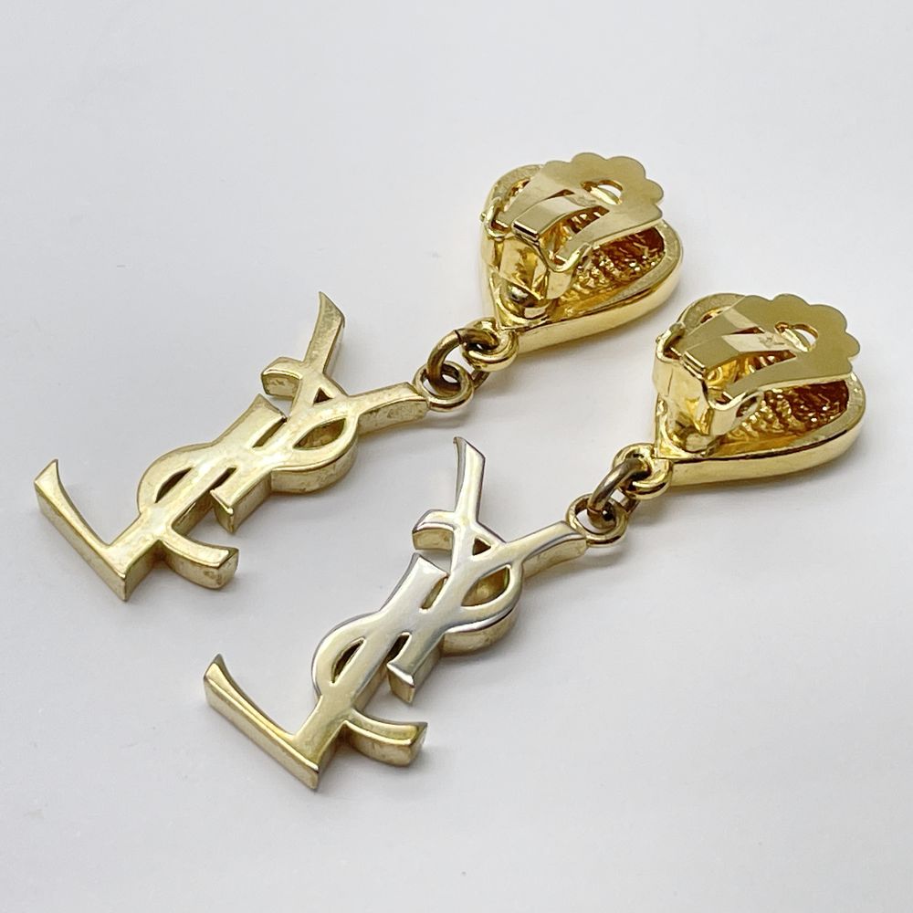 YVES SAINT LAURENT YSL Logo Heart Hook Vintage Earrings GP/Rhinestone Women's [Used B] 20240306