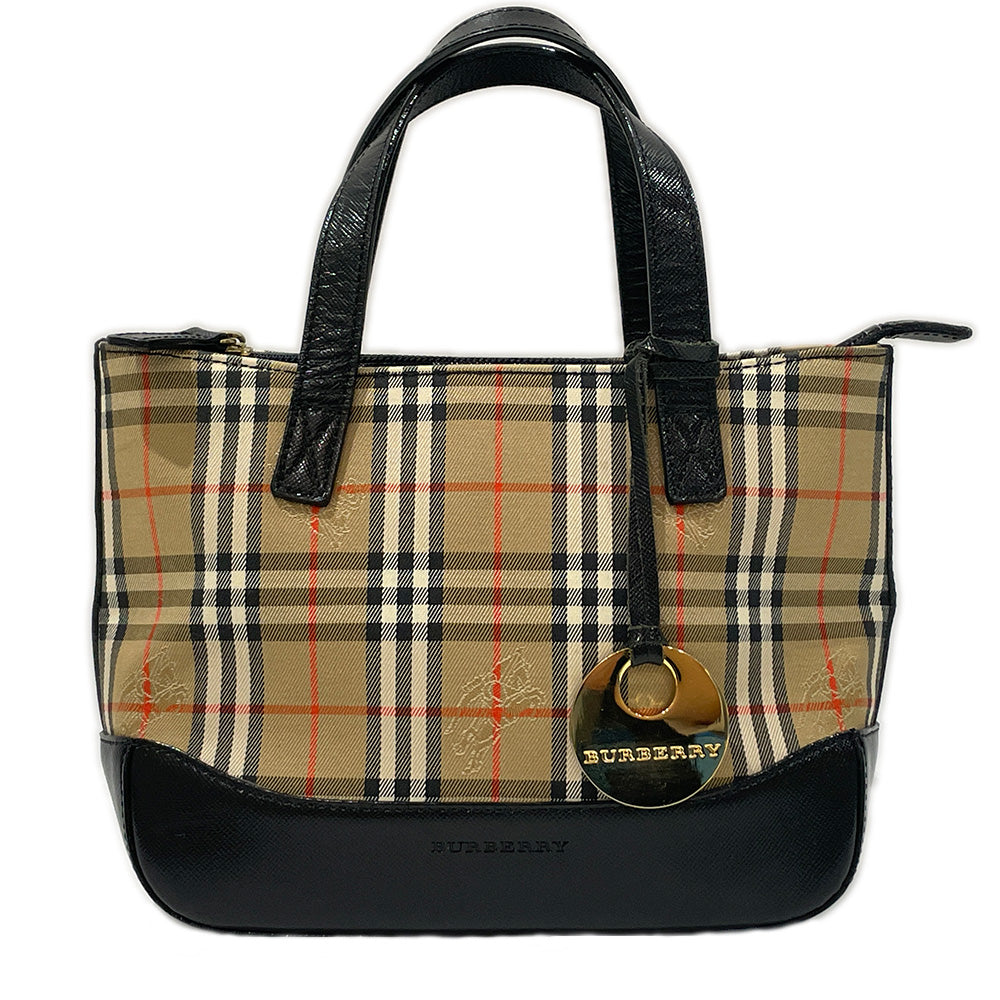 中古B/標準】BURBERRY バーバリー ロゴ チェック ヴィンテージ ミニ トート レディース ハンドバッグ ブラウン×ブラック20455020