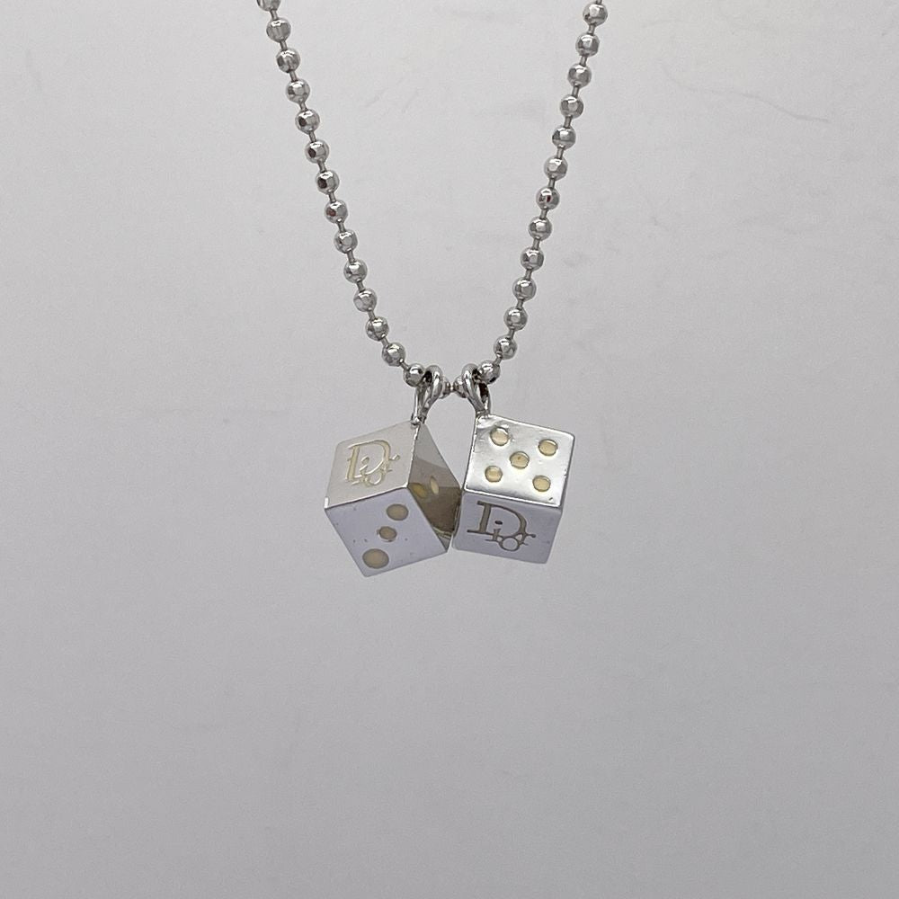 Christian Dior Logo Dice Square Vintage Necklace Metal Women's [Used B] 20240223