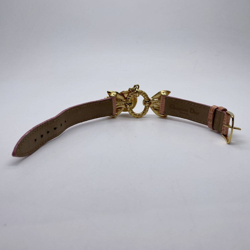 Christian Dior BEE Bee Rhinestone Logo Leather Belt Bracelet / Ladies [Used AB]