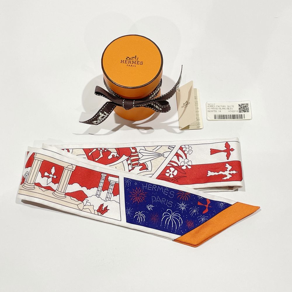 HERMES(エルメス) ツイリー ファクトリースーツ 23SS 花火 馬 チェック柄 動物 スカーフ シルク ユニセックス【中古A】