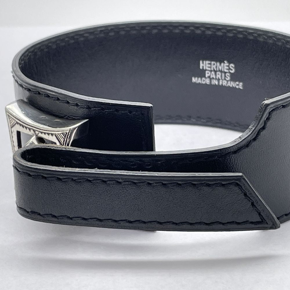 中古B/標準】HERMES エルメス アルテミス トゥアレグ シルバー金具 レザー ユニセックス ブレスレット ブラック×シルバー20456650