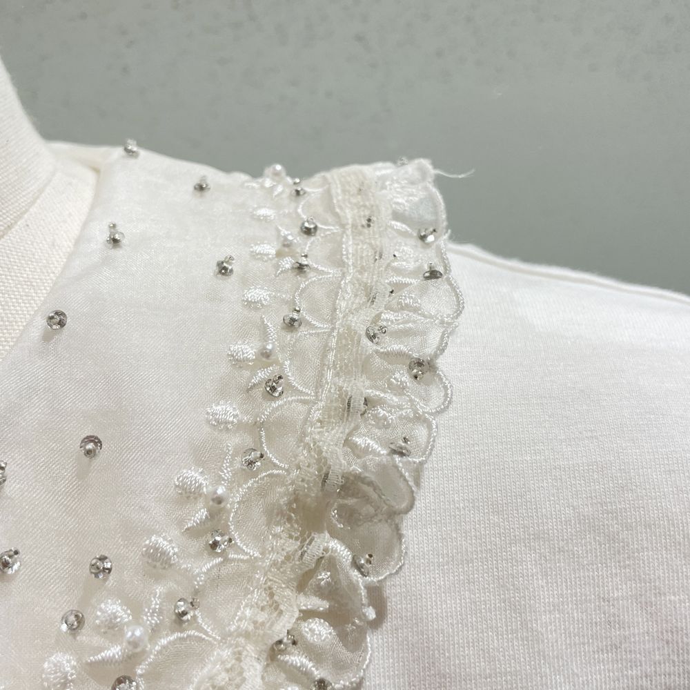 MIUMIU Size XS Round Collar Lace 20 Years Short Sleeve T-Shirt Blouse Ribbon Embroidery Cut and Sewn Wool Women's [Used A]