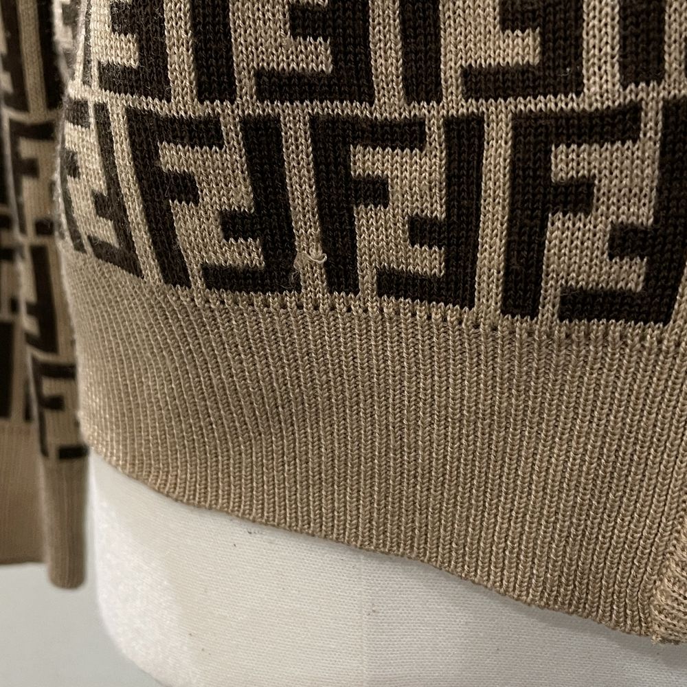 FENDI Zucca knit short sleeve cardigan size M FF allover pattern ensemble / ladies [Used AB] 20240325