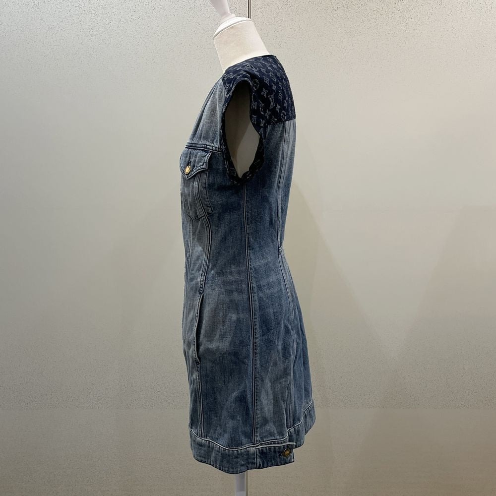 LOUIS VUITTON Monogram Denim Size 34 Blue Jacquard Double Zip Mini Skirt SS13IF Dress Cotton Women's [Used AB] 20240309