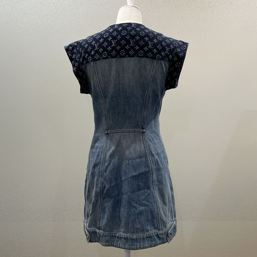 LOUIS VUITTON Monogram Denim Size 34 Blue Jacquard Double Zip Mini Skirt SS13IF Dress Cotton Women's [Used AB] 20240309