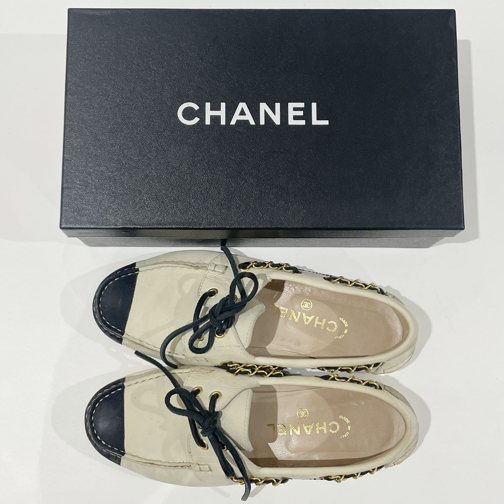 CHANEL(シャネル) サイズ37 バイカラー チェーン 94P デッキシューズ スエード レディース【中古AB】20240501