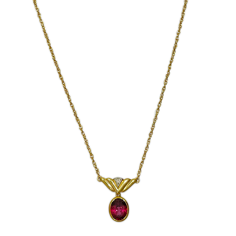 TASAKI Garnet 0.01ct Diamond Necklace K18 Yellow Gold/Pt900 Platinum Women's [Used AB] 20240319