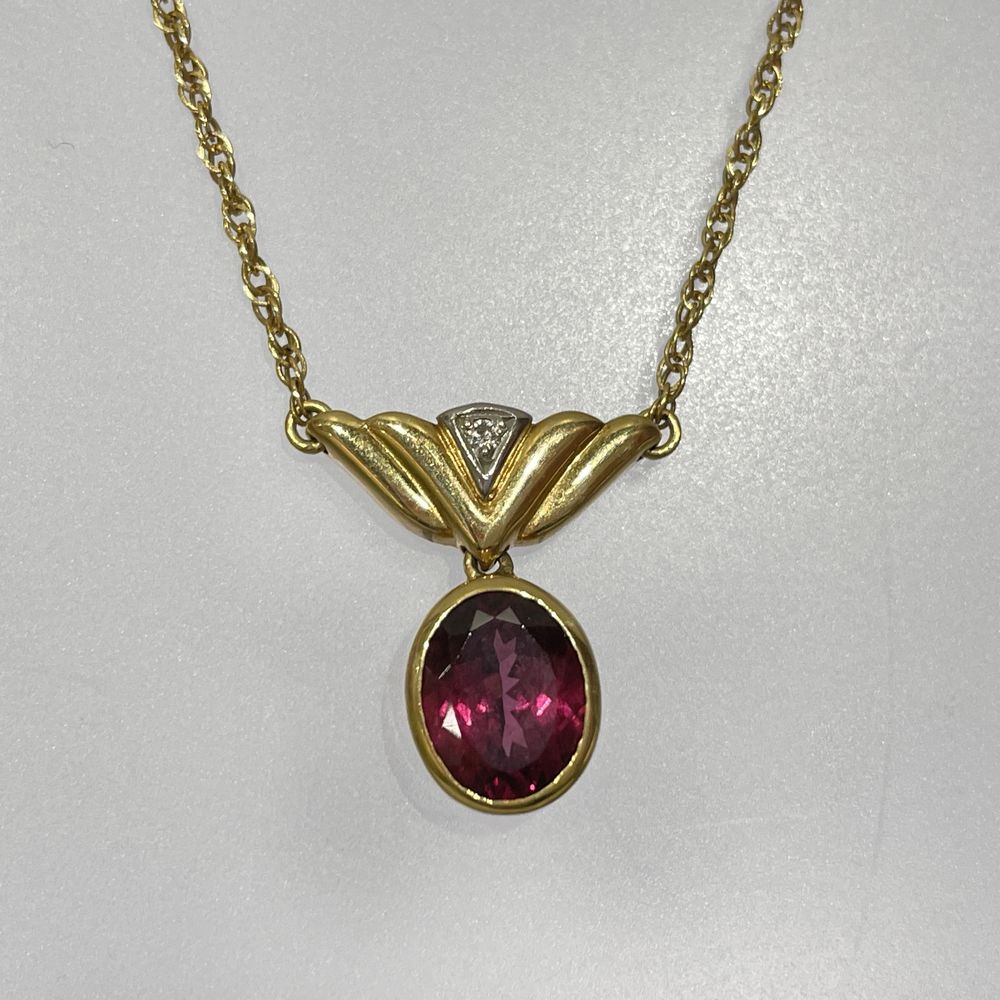 TASAKI Garnet 0.01ct Diamond Necklace K18 Yellow Gold/Pt900 Platinum Women's [Used AB] 20240319