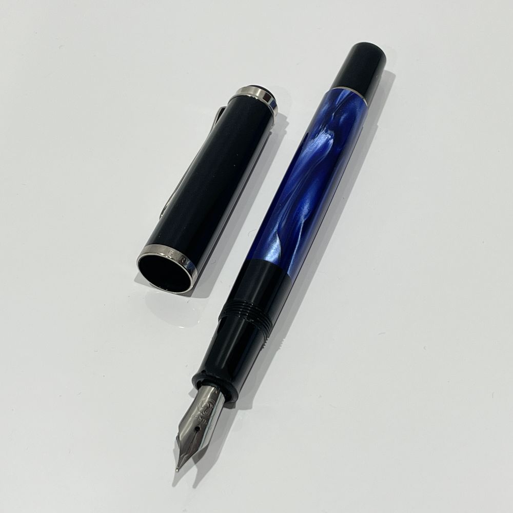 PERIKAN Classic M205 Blue Marble Blue Character Width M (Medium) Inhalation Type Compact Size M400 Fountain Pen Metal/Celluloid Unisex [Used AB] 20240309