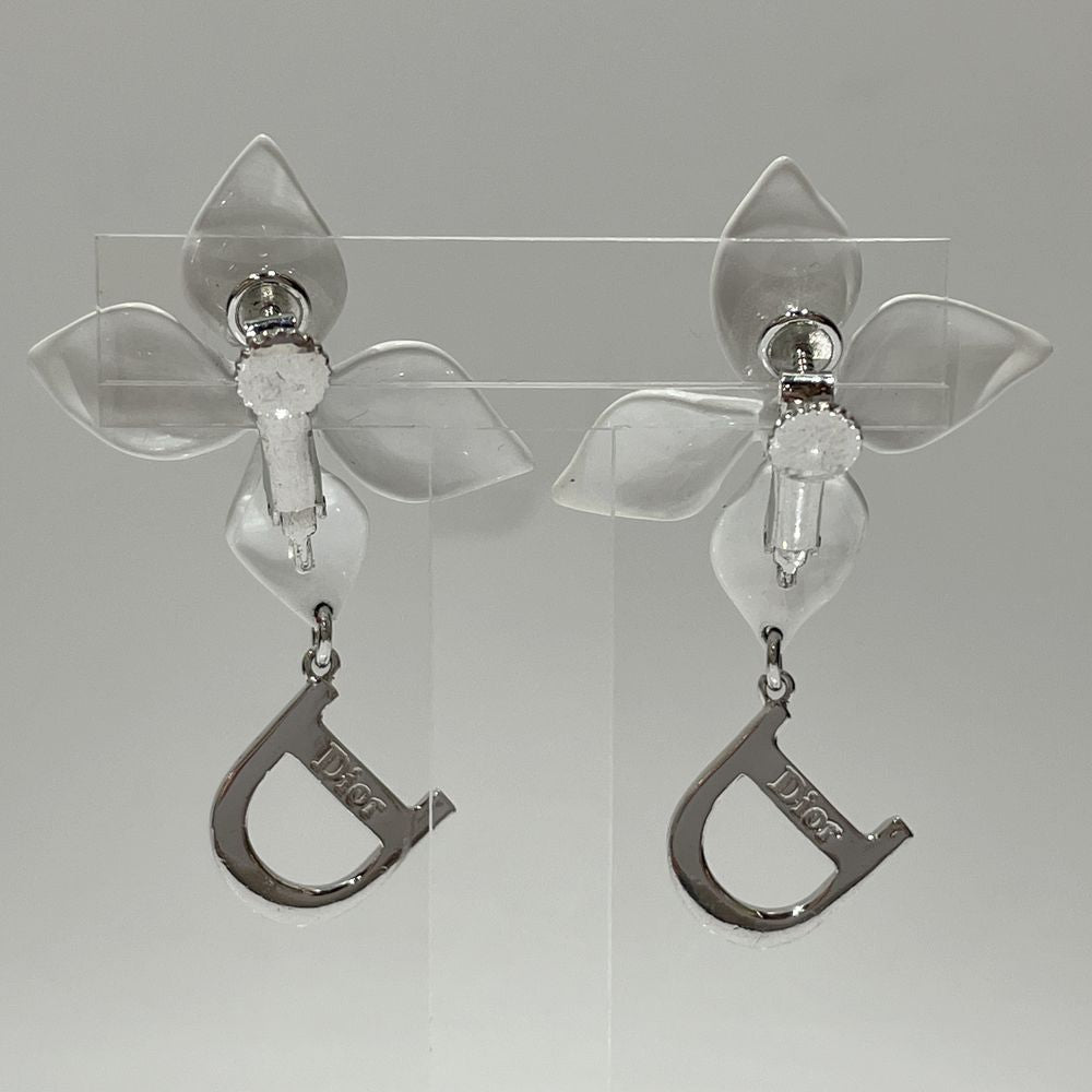 Christian Dior Flower Ribbon D Logo Rhinestone Drop Earrings Women's [Used AB] 20240310
