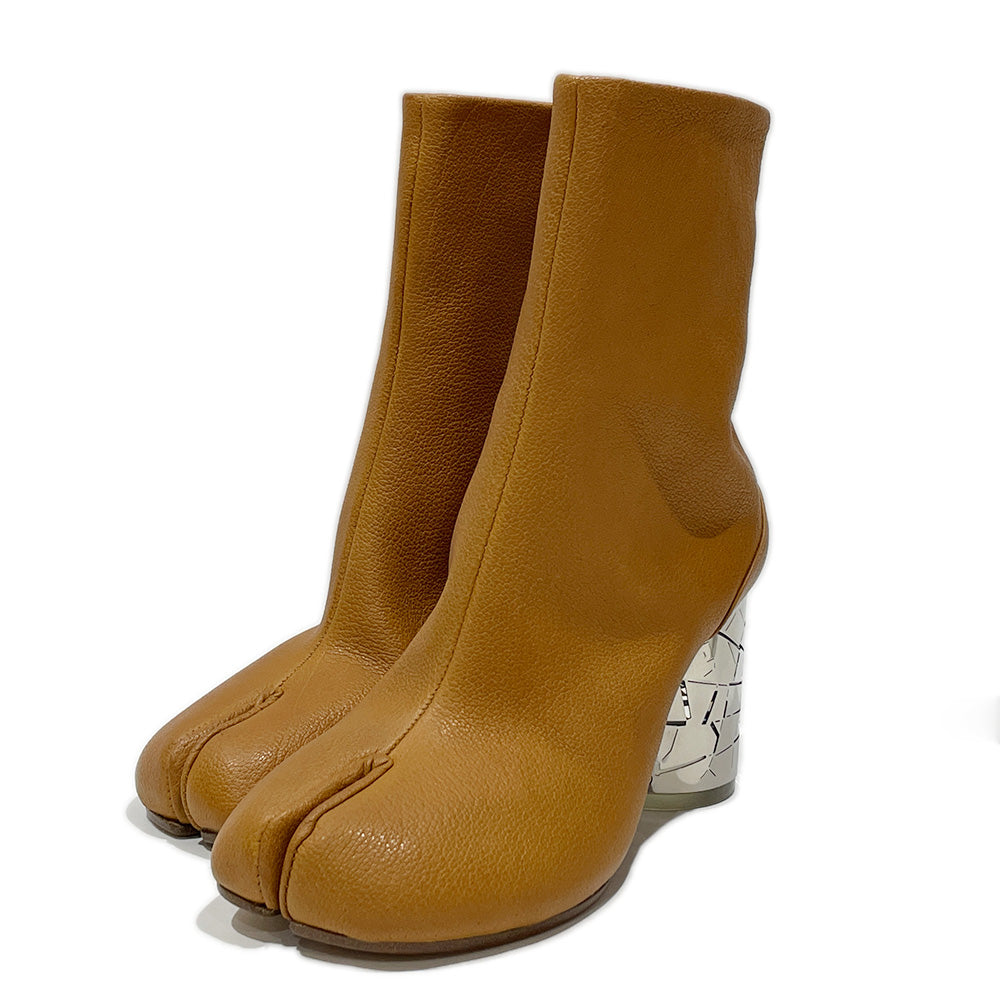 (Maison Margiela) Tabi Boots Size 35 (JP approx. 22.0cm) Brown x Silver Split Toe Crash Heel Tabi Leather/Metal/Resin Women's [Used A] 20240308