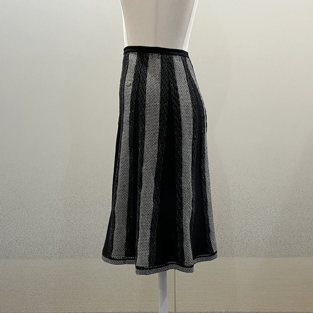 CHANEL Coco Mark Plate Houndstooth Knit Lamé Cutback 05A 36 Skirt Wool/Polyester/Nylon Women's [Used B]