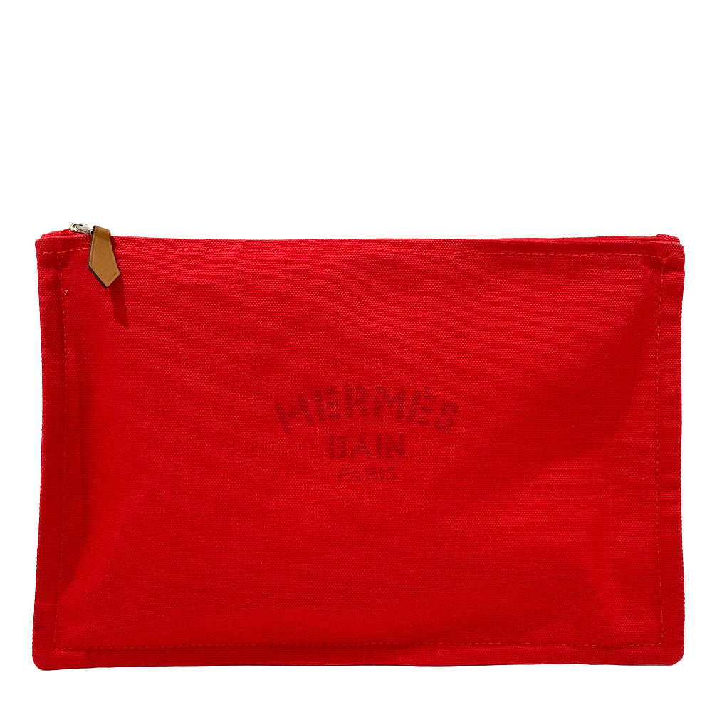 HERMES Yachting GM Flat Silver Hardware Canvas Pouch Toile Officier Ladies [Used B] 20240309