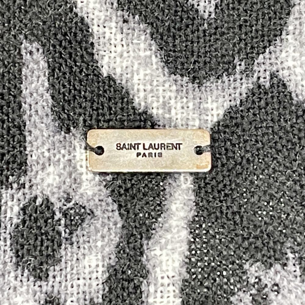 SAINT LAURENT PARIS(サンローランパリ) 【タグ付き】ロゴ プレート レオパード フリンジ 大判 498939 ストール ウール ユニセックス【中古AB】20240324