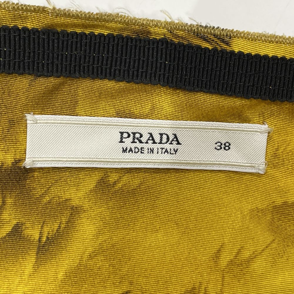 PRADA All-over Pattern Feather Pleated Flare Back Button Skirt Silk Women's [Used B] 20240324