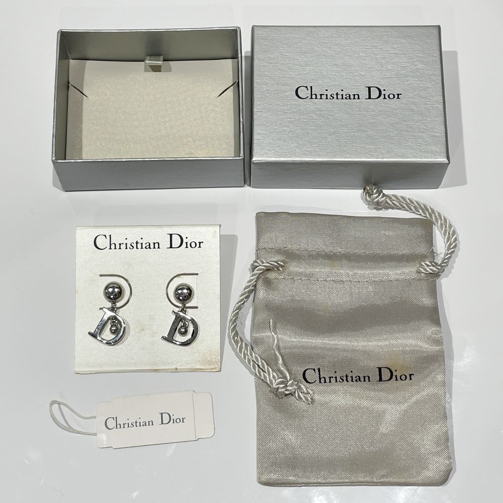 中古AB/使用感小】Christian Dior クリスチャンディオール Dロゴ ボール スイング ヴィンテージ メタル レディース ピアス シルバー 20458011