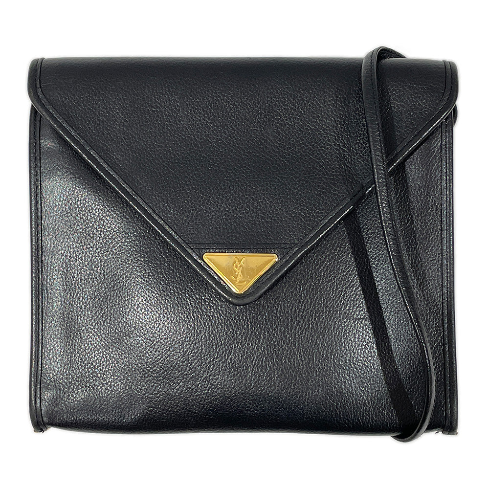 YVES SAINT LAURENT YSL Logo Plate Square Crossbody Vintage Shoulder Bag Leather Women's [Used B] 20240310