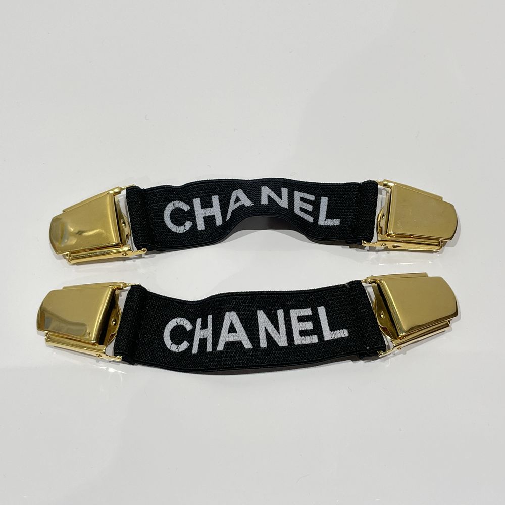 中古AB/使用感小】CHANEL シャネル ヴィンテージ ロゴ アームバンド ペア 袖留め レディース その他小物 ブラック×ゴールド20458224