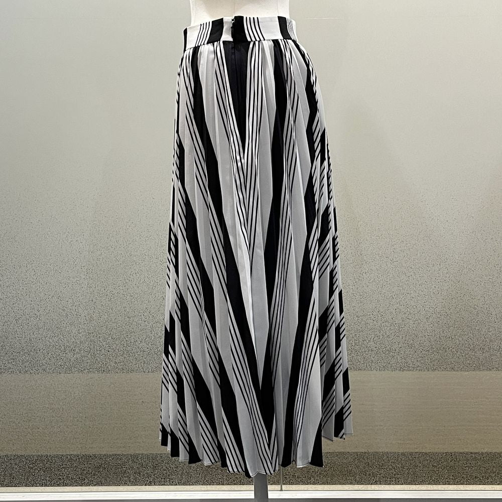 BALENCIAGA Striped Pleated Side Zip 2017 Long Skirt Polyester Women's [Used AB] 20240324