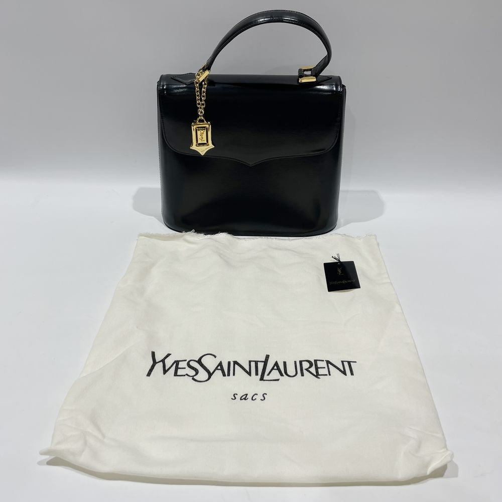 中古A/美品】YVES SAINT LAURENT イヴ・サンローラン トップハンドル 台形型 YSL ロゴ チャーム付き ヴィンテージ レディース  ハンドバッグ ブラック20458444