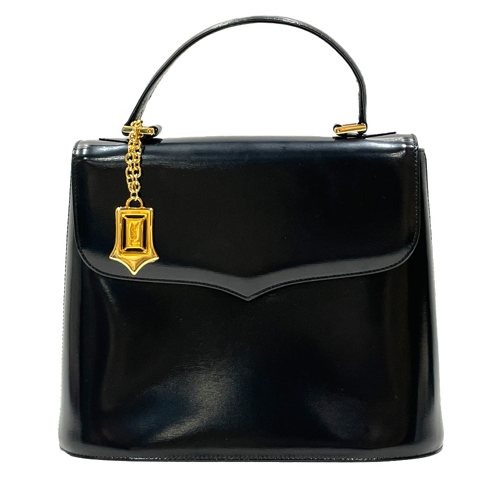 YVES SAINT LAURENT Top handle trapezoid YSL logo charm vintage handbag leather ladies [Used A] 20240309