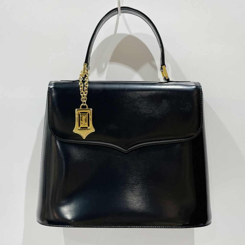 YVES SAINT LAURENT Top handle trapezoid YSL logo charm vintage handbag leather ladies [Used A] 20240309