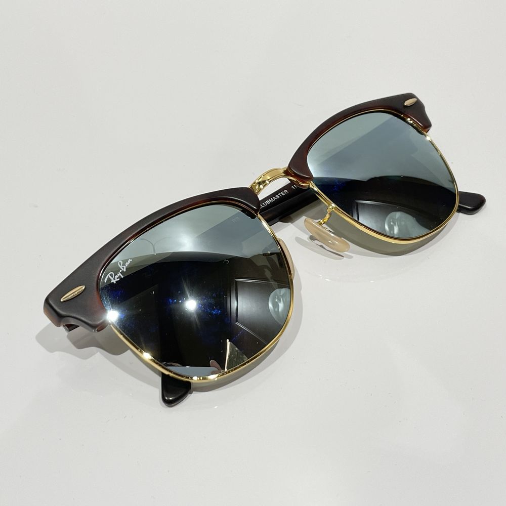 中古A/美品】Ray-Ban レイバン クラブマスター マット デミ柄 コンビフレーム ミラーレンズ ユニセックス サングラス RB3016  1145/30 ブラウン20458448