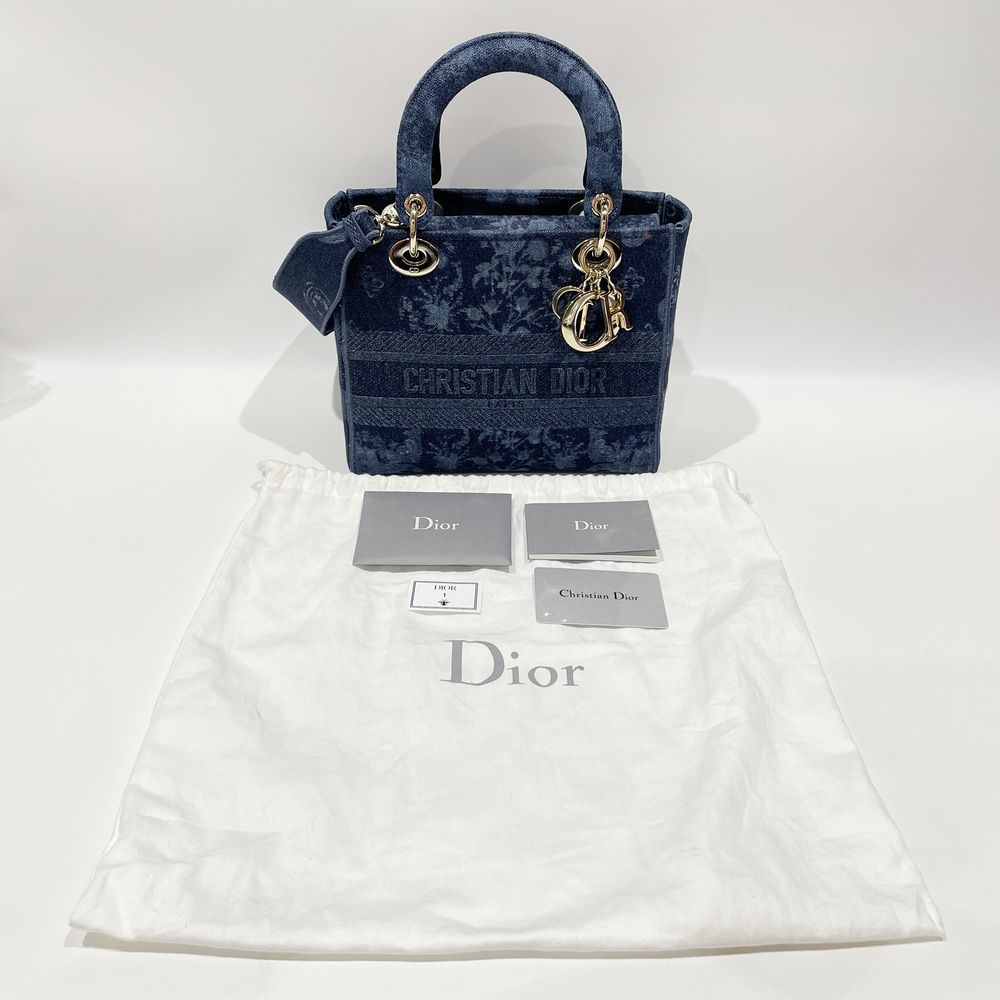 Christian Dior(クリスチャンディオール) レディディオール ミディアム デニム フラワー エンブロイダリー ハンドバッグ キャンバス  レディース【中古AB】20240329