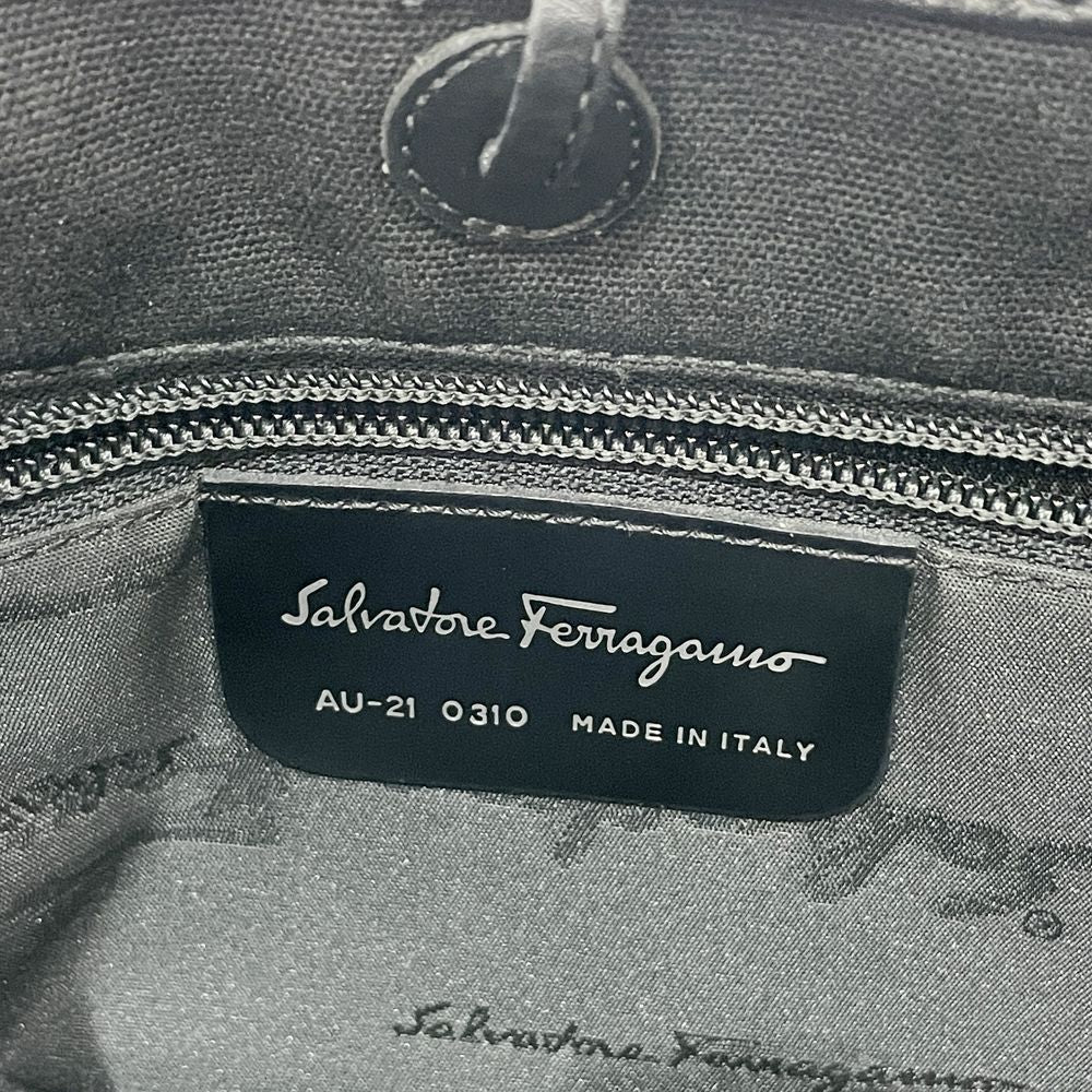 Salvatore Ferragamo(サルヴァトーレフェラガモ) クロス ステッチ トップハンドル 紐 AU-21 0310 ハンドバッグ キャンバス/レザー レディース【中古AB】20240503