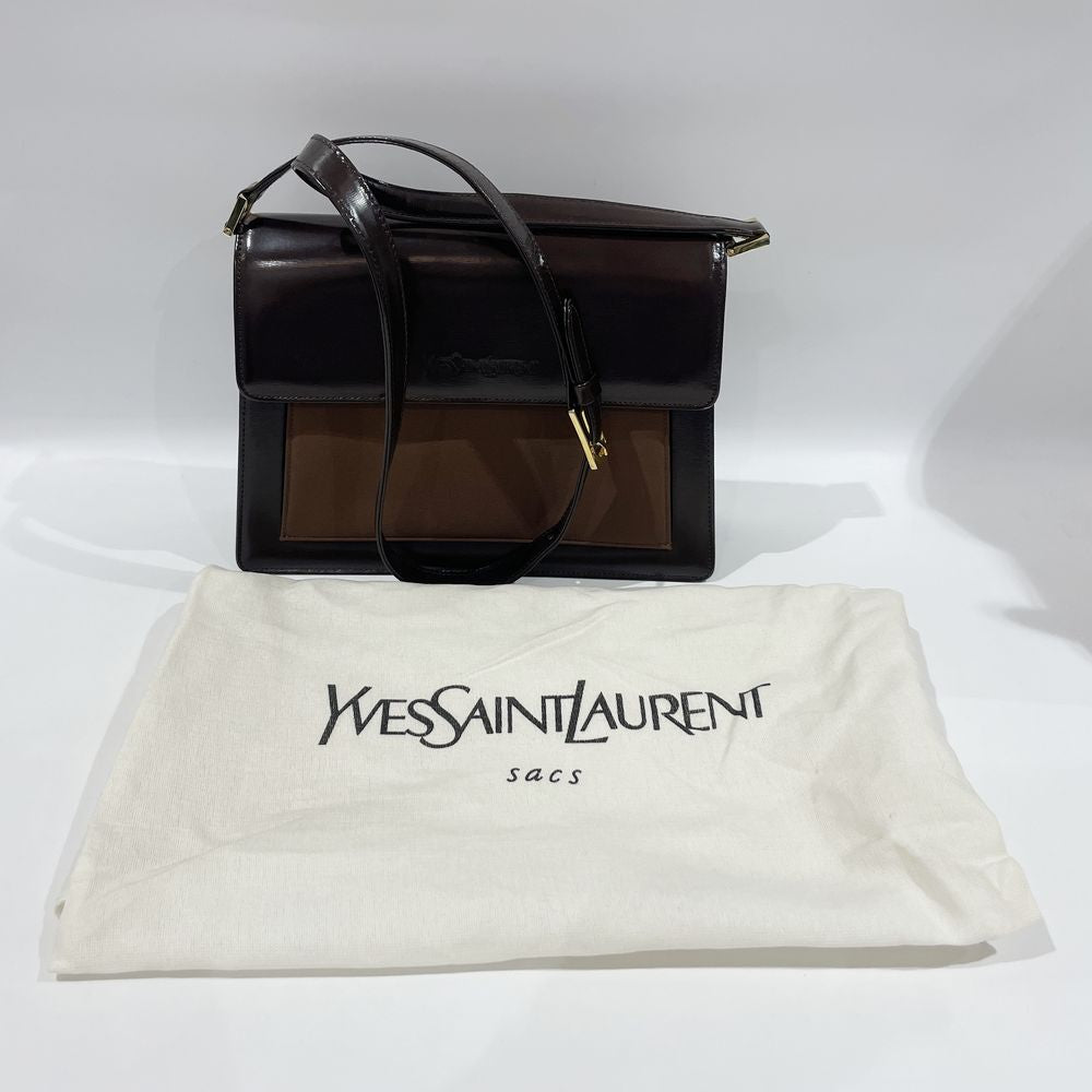 中古AB/使用感小】YVES SAINT LAURENT イヴ・サンローラン ロゴ ヴィンテージ 斜め掛け レディース ショルダーバッグ  ブラウン20460521