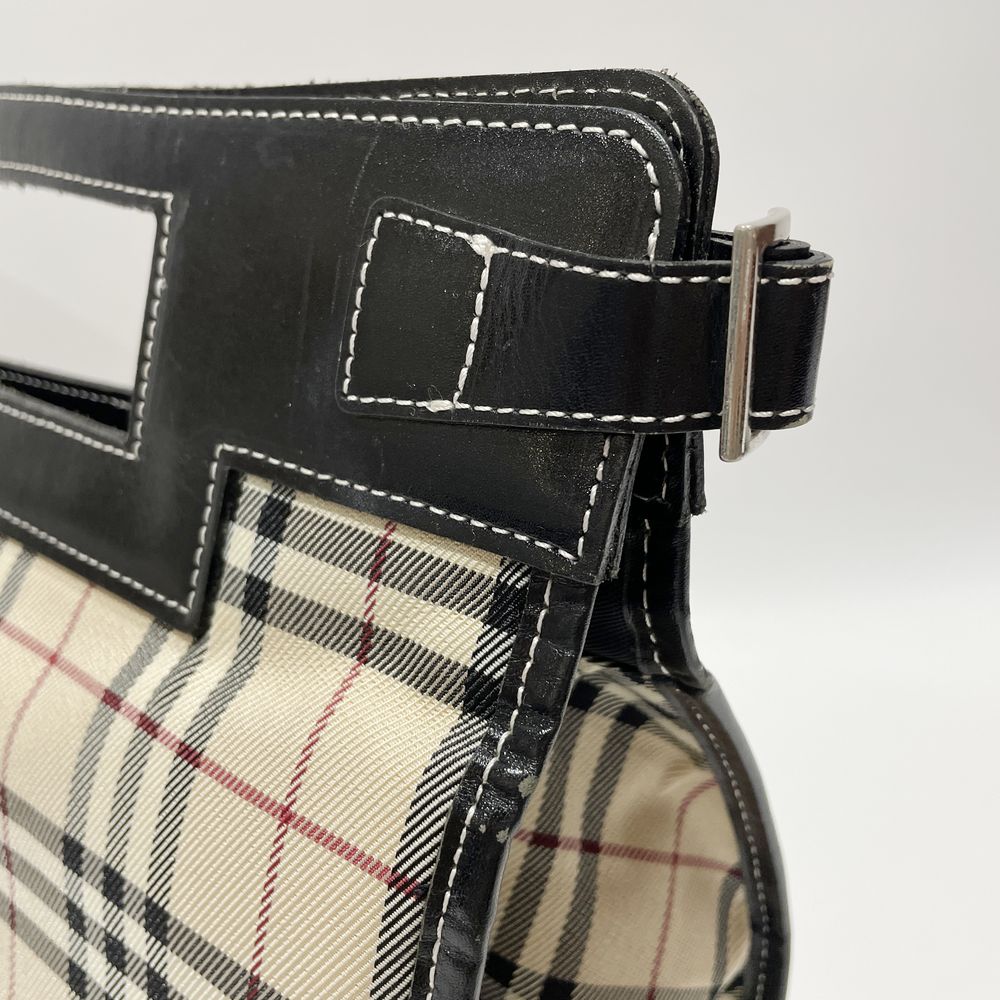 BURBERRY BLUE LABEL(バーバリーブルーレーベル) チェック くり手デザイン サイドベルト ハンドバッグ キャンバス/レザー レディース【中古B】20240329