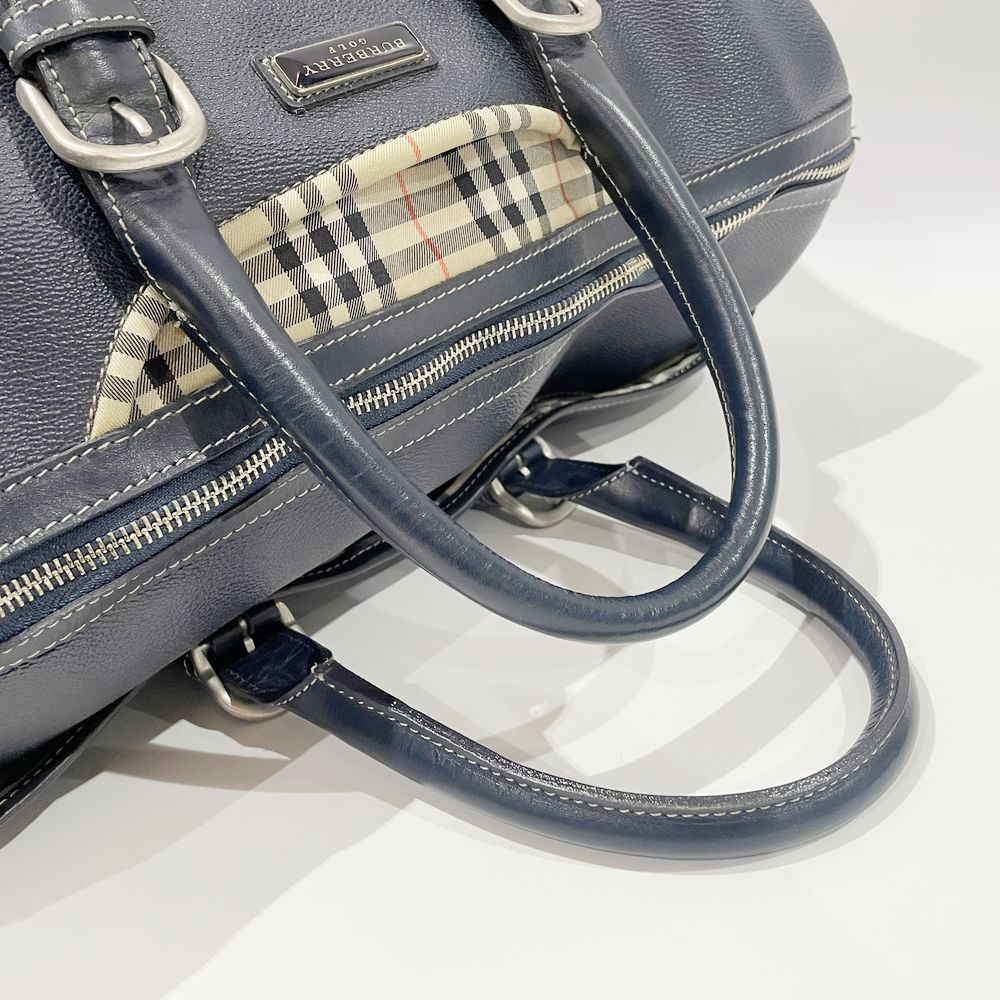 BURBERRY(バーバリー) GOLF ゴルフ ロゴ 一部チェック柄 ヴィンテージ ボストンバッグ レザー レディース【中古B】20240330