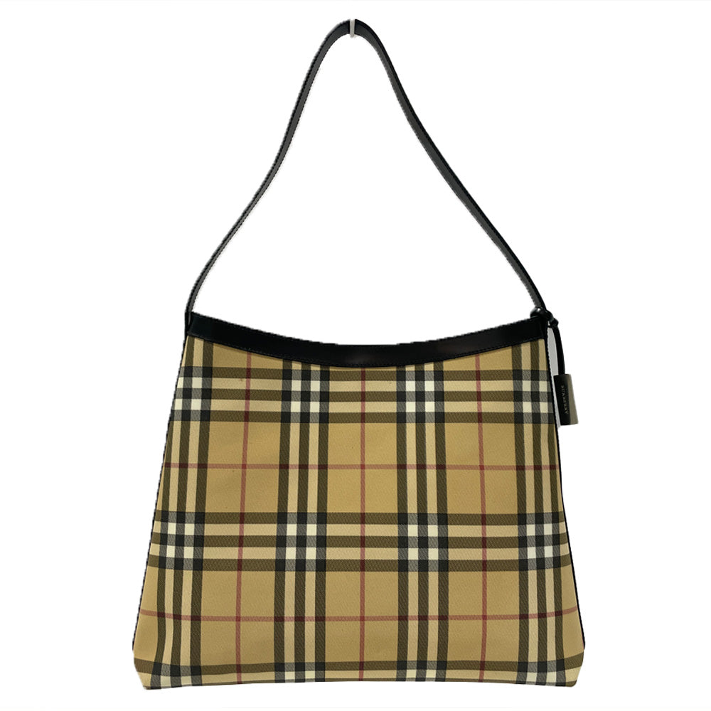 BURBERRY(バーバリー) ロゴプレート チャーム付き チェック ワンショルダー ショルダーバッグ PVC/レザー レディース【中古B】20240331