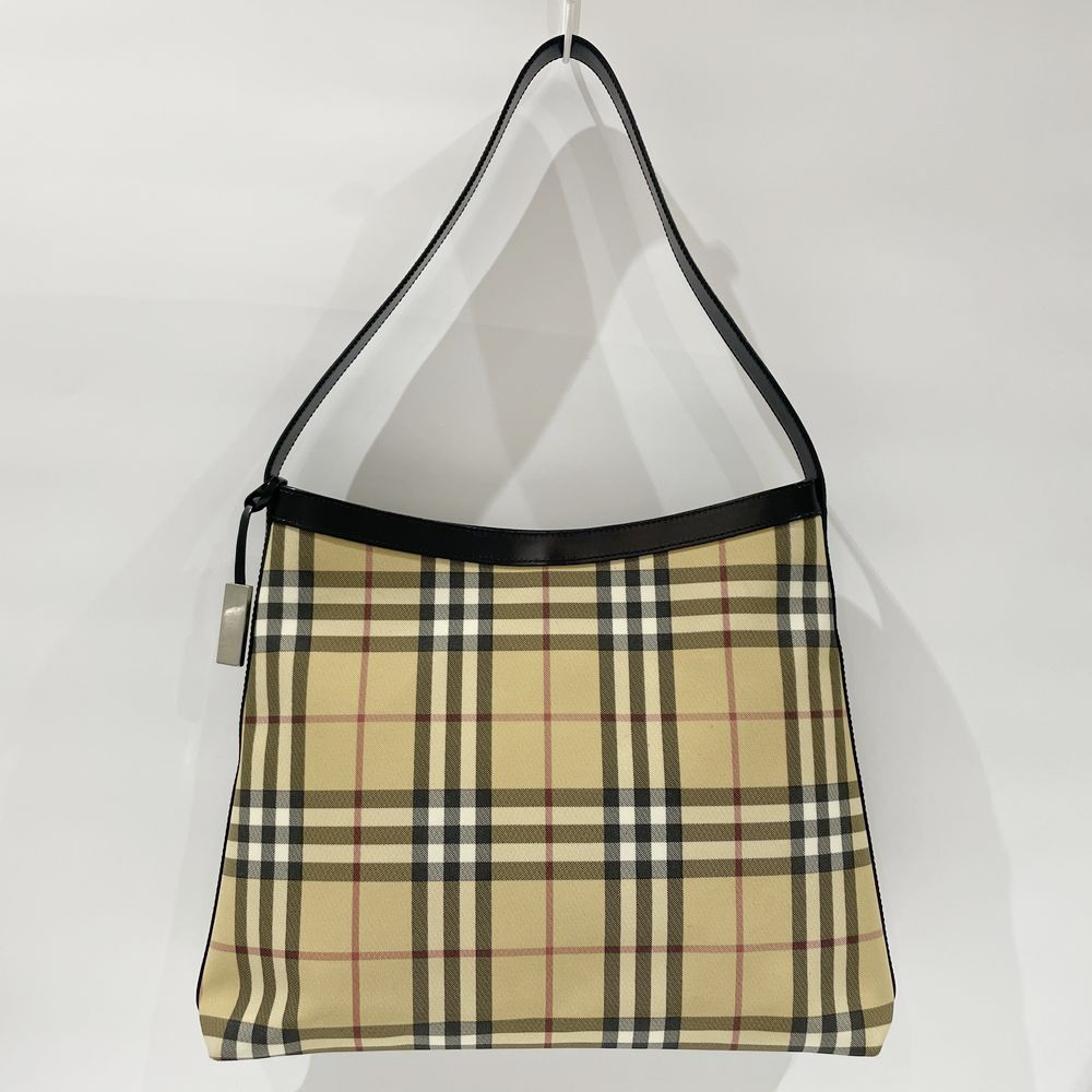 BURBERRY(バーバリー) ロゴプレート チャーム付き チェック ワンショルダー ショルダーバッグ PVC/レザー レディース【中古B】20240331