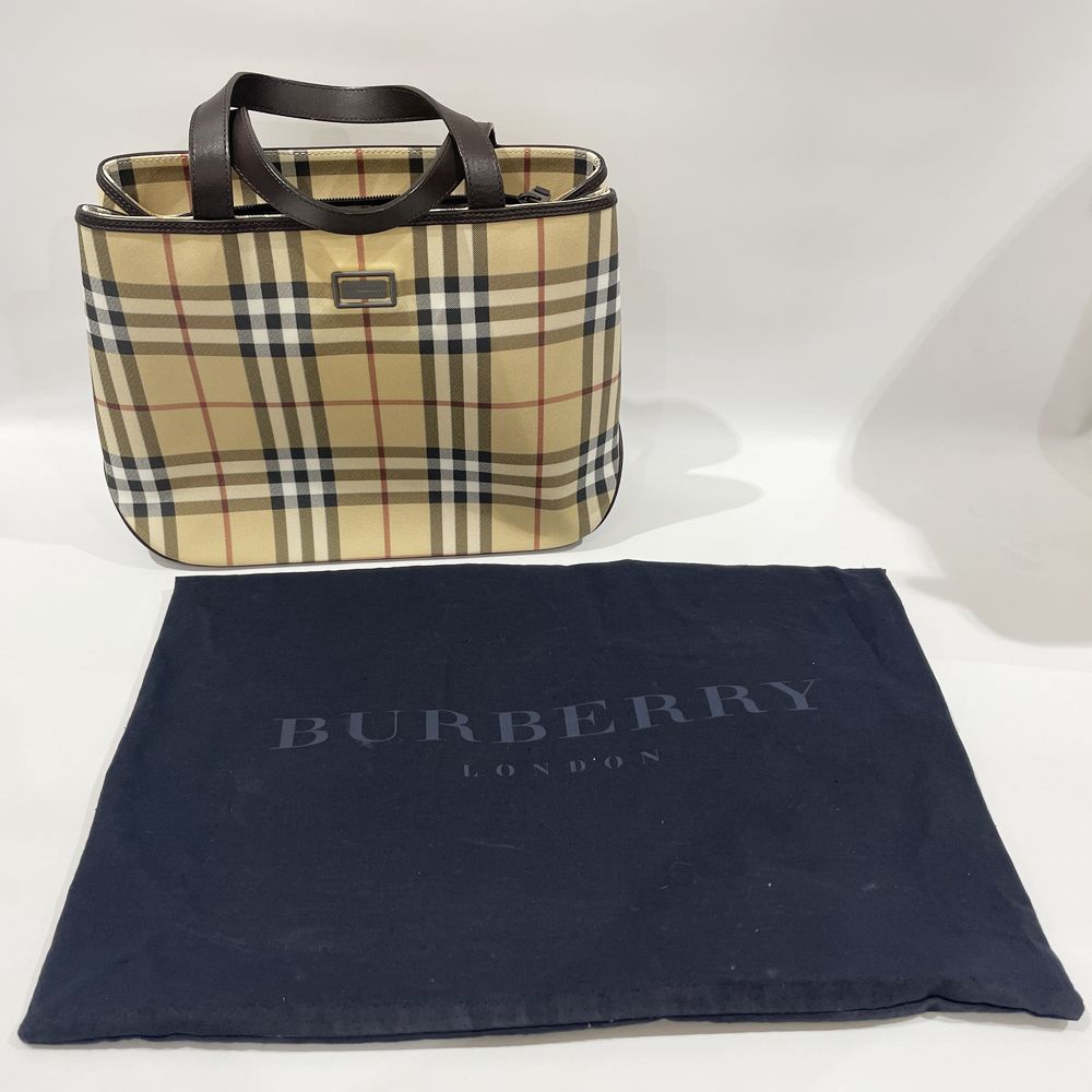 BURBERRY(バーバリー) ロゴ プレート チェック ハンドバッグ PVC/レザー レディース【中古AB】20240331