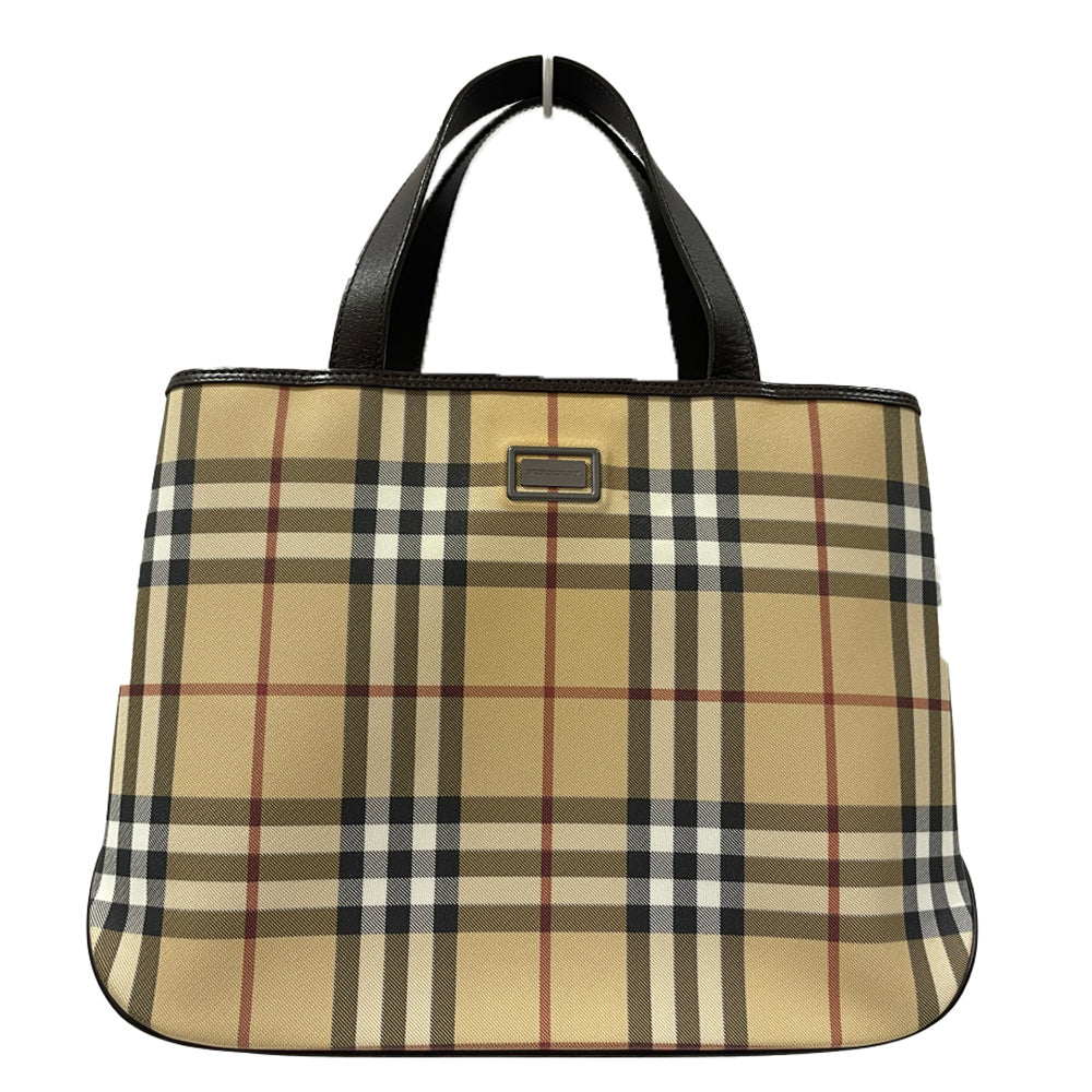 BURBERRY(バーバリー) ロゴ プレート チェック ハンドバッグ PVC/レザー レディース【中古AB】20240331