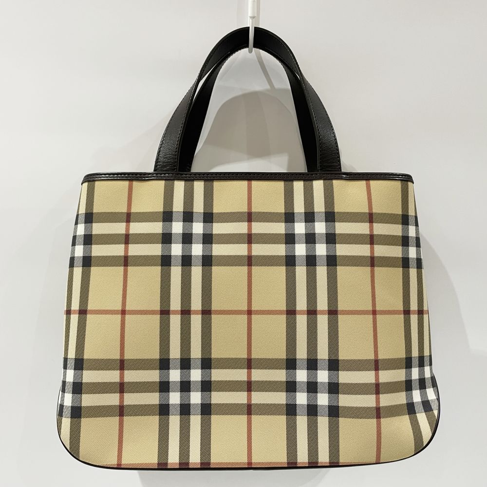 BURBERRY(バーバリー) ロゴ プレート チェック ハンドバッグ PVC/レザー レディース【中古AB】20240331