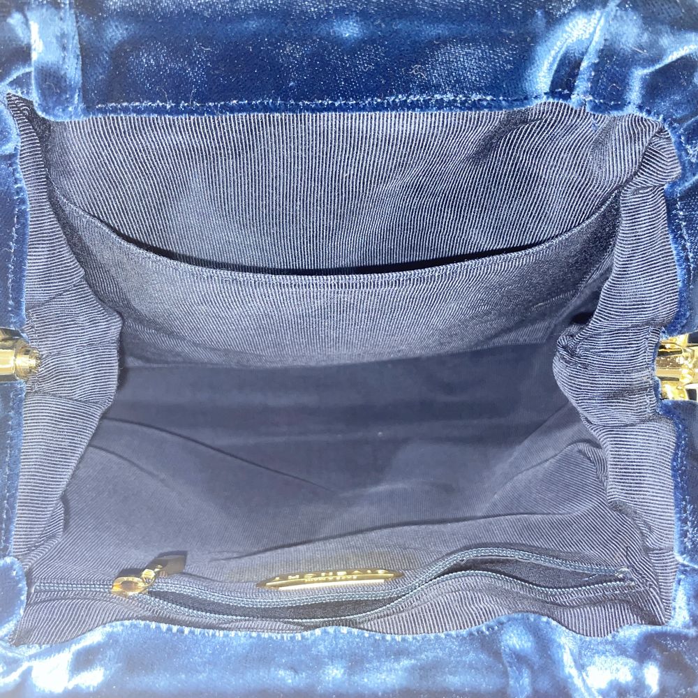 ジバンシィ ロゴ ベロア がま口ハンドバッグ GIVENCHY ブルー縦約25cm