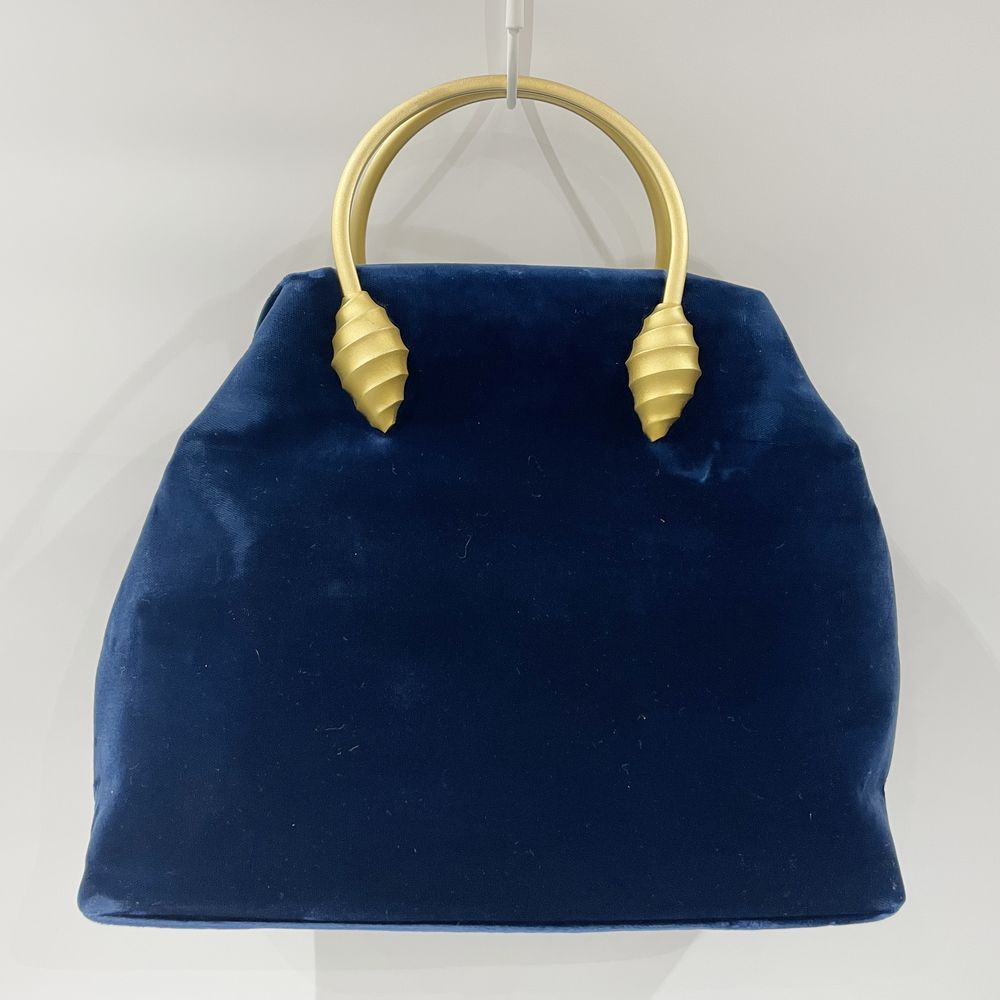 ジバンシィ ロゴ ベロア がま口ハンドバッグ GIVENCHY ブルー縦約25cm