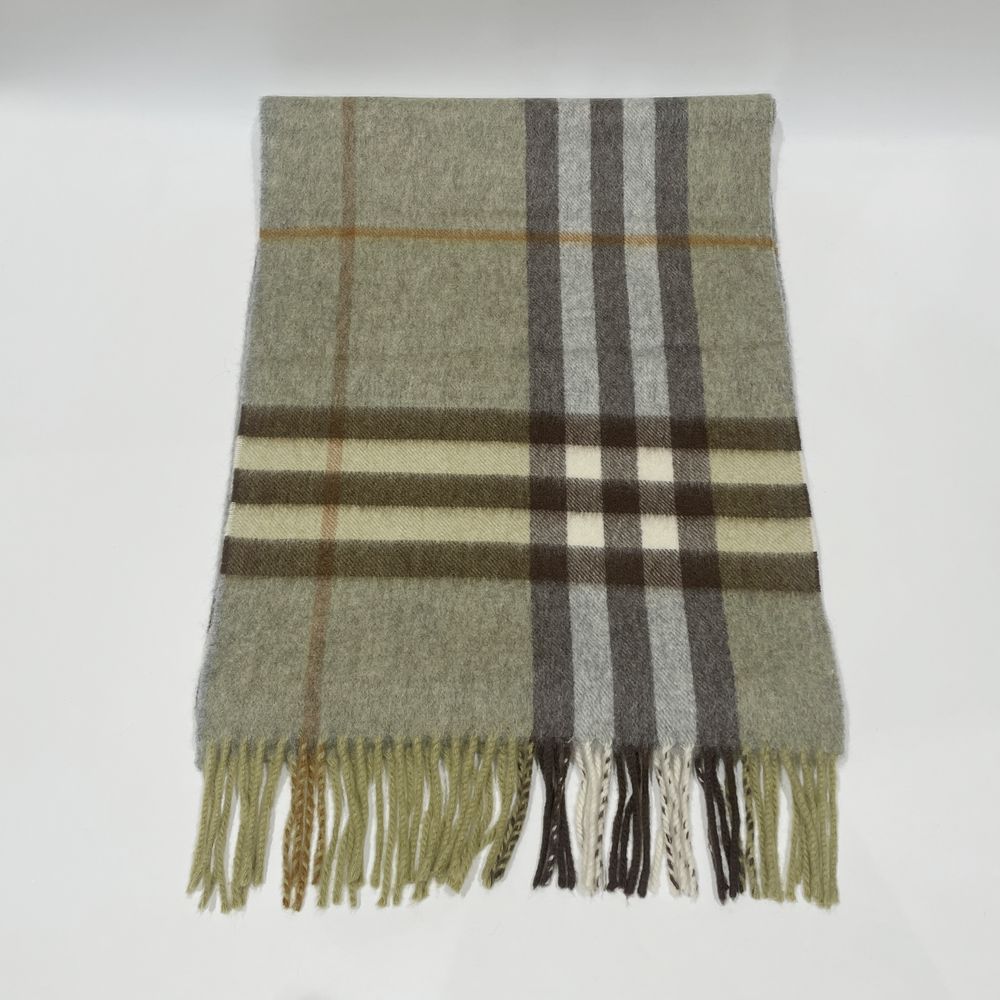 中古A/美品】BURBERRY バーバリー カシミヤ100％ノバチェック レディース マフラー グリーン20460948